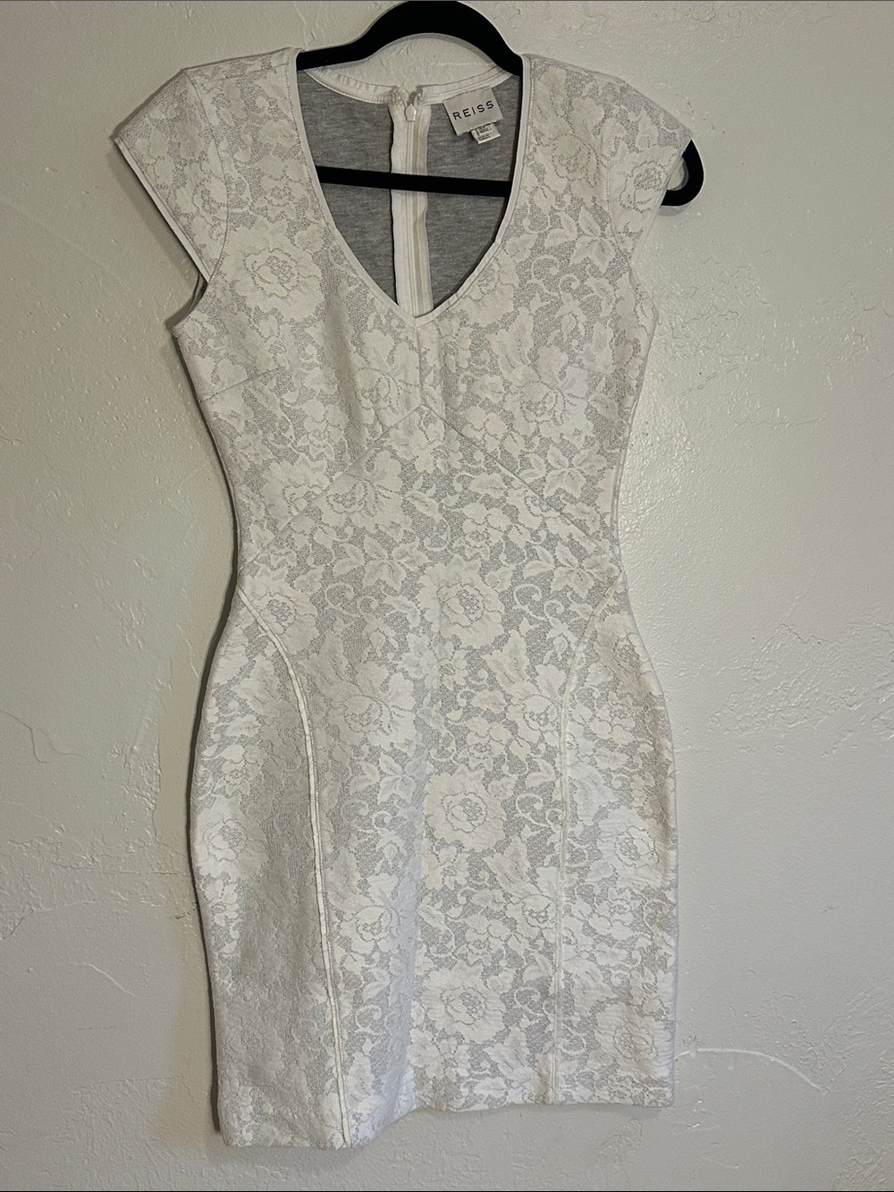 REISS White Floral Lace V-Neck Mini Dress